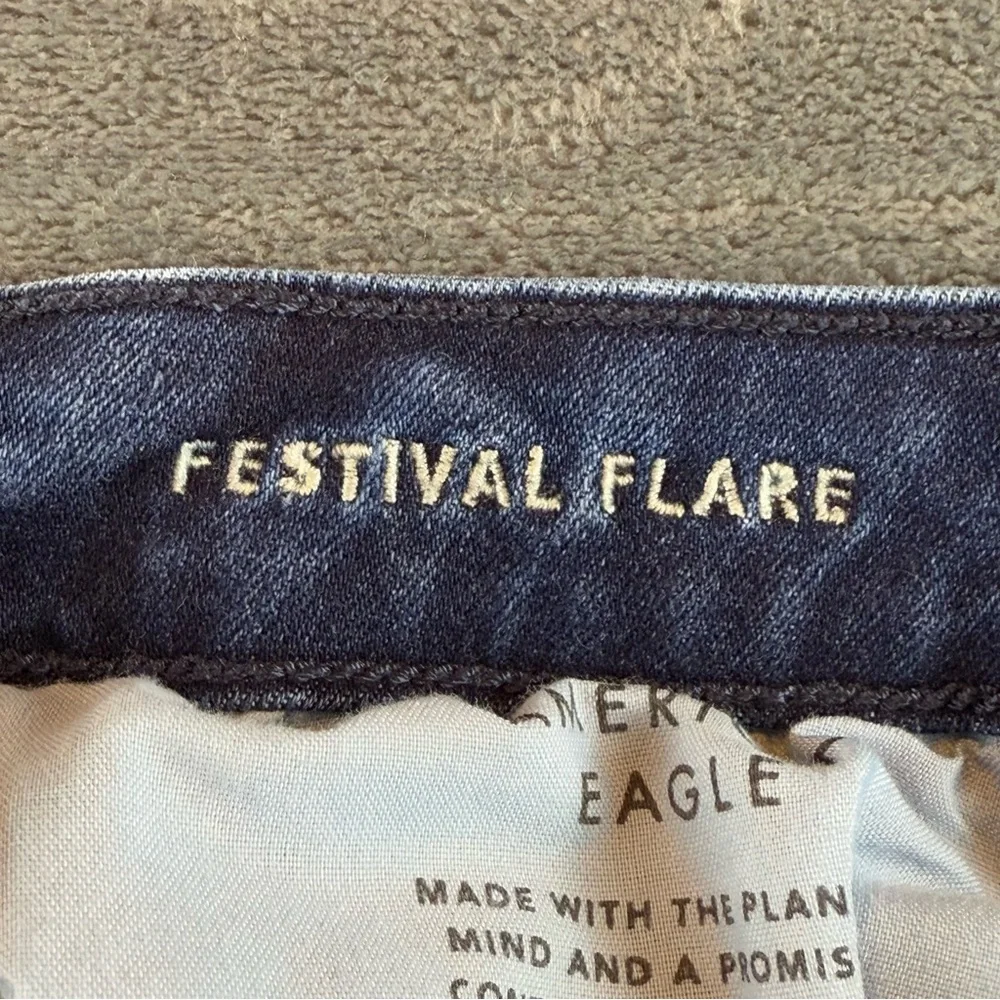 American Eagle Women's Jeans Size 12 Festival Flare Split Hem High Rise Stretch - Picture 4 of 10